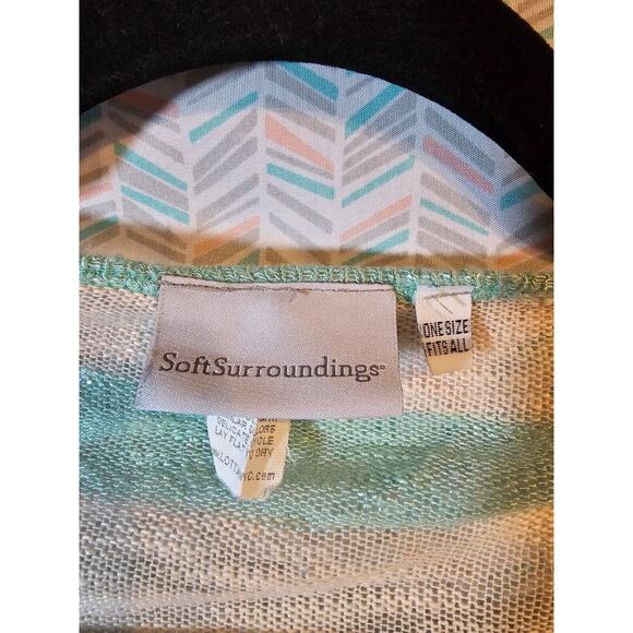 Soft Surroundings Womens teal/cream Stripe Open Round Neck Poncho ONE SIZE - Picture 4 of 5